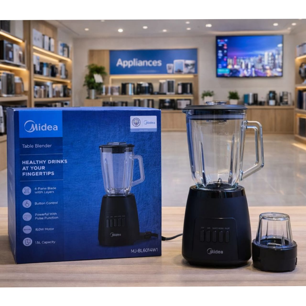 Midea MJ-BL6014W1 Blender 1.5L – 600W, 3 Speeds + Pulse, Grinder, Glass Jar