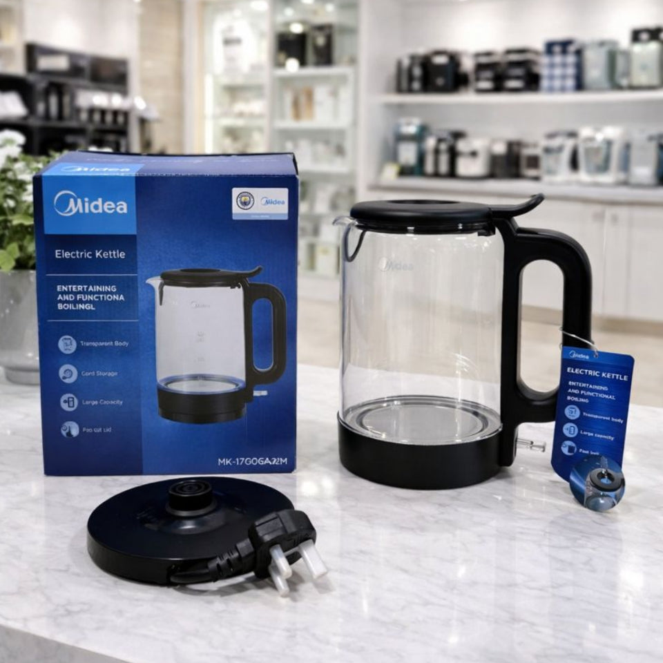 Midea 1.7L Glass Electric Kettle MK-17G06A2M – Fast Boil, LED Light, 360° Base