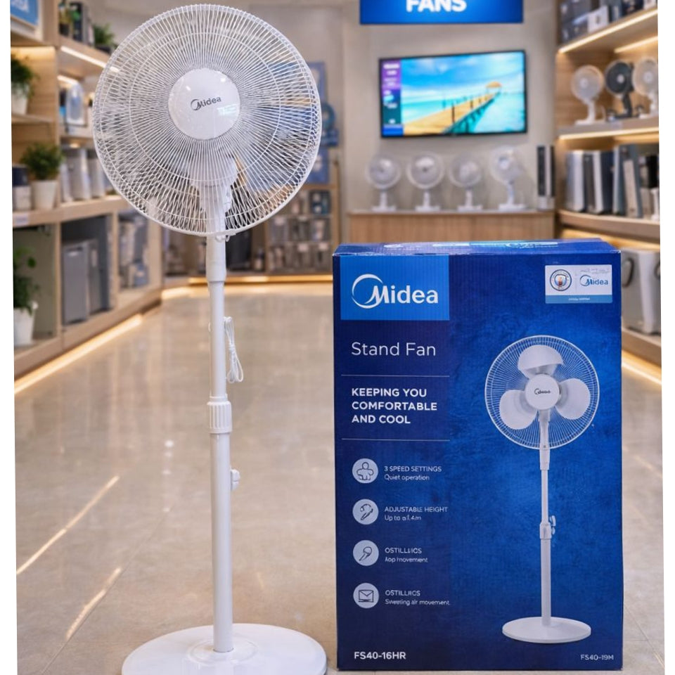Midea 16 Inch Stand Fan FS40-19M / FS40-16HR – 3 Speed, 40W, Oscillating Fan