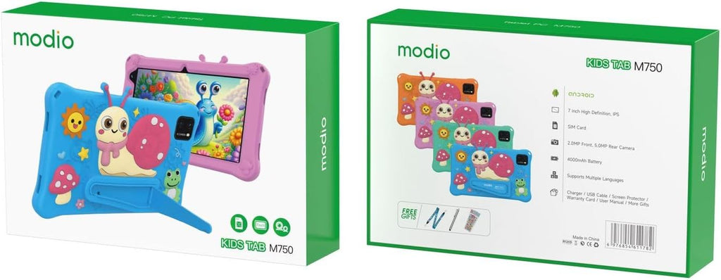 Modio Kids Tab M750 | 7" Android Tablet 4GB RAM 64GB Storage with Kid-Proof Case