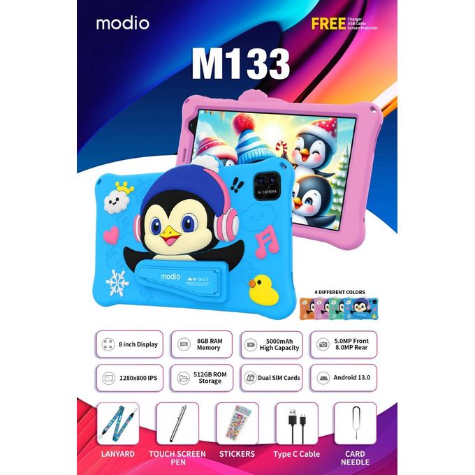 Modio M133 Kids Tablet | 8" 8GB RAM 512GB Storage Android 13 5G Dual SIM