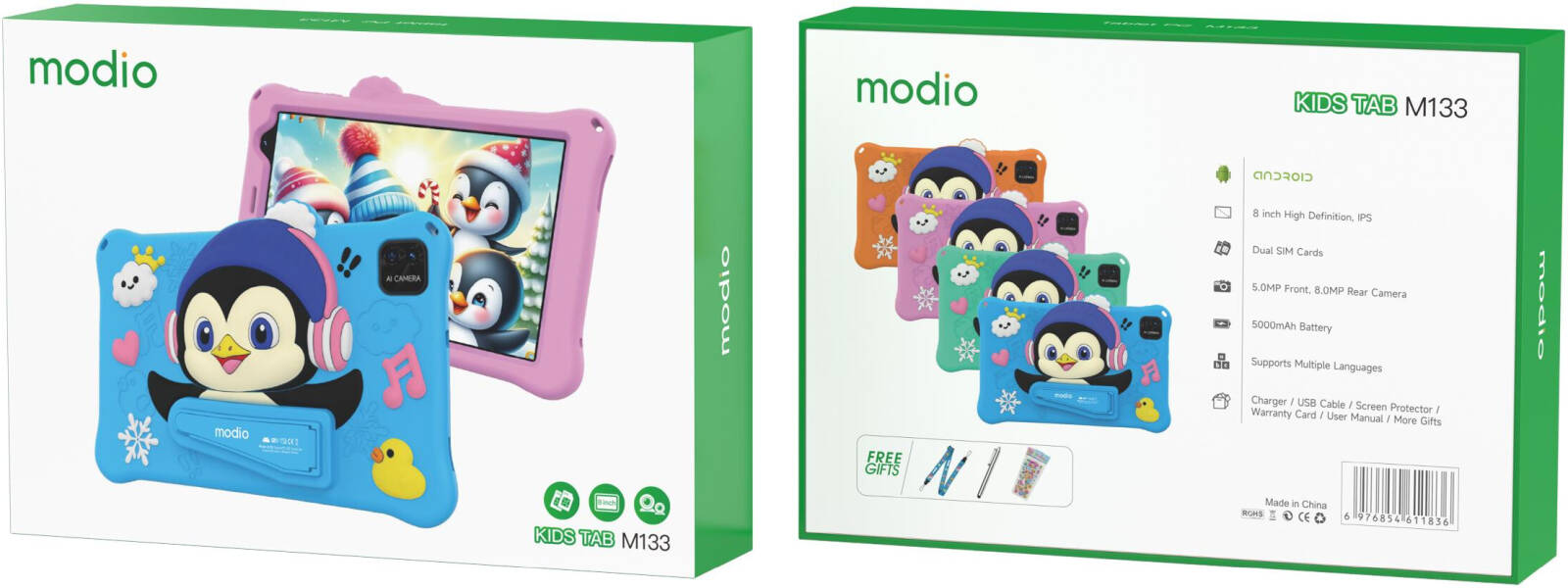 Modio M133 Kids Tablet | 8" 8GB RAM 512GB Storage Android 13 5G Dual SIM