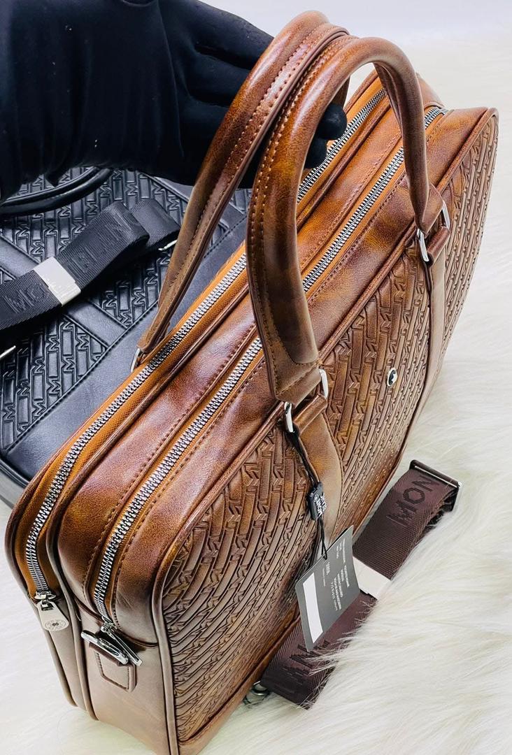 Montblanc Style Business Bag | Brown Faux Leather Laptop Document Bag