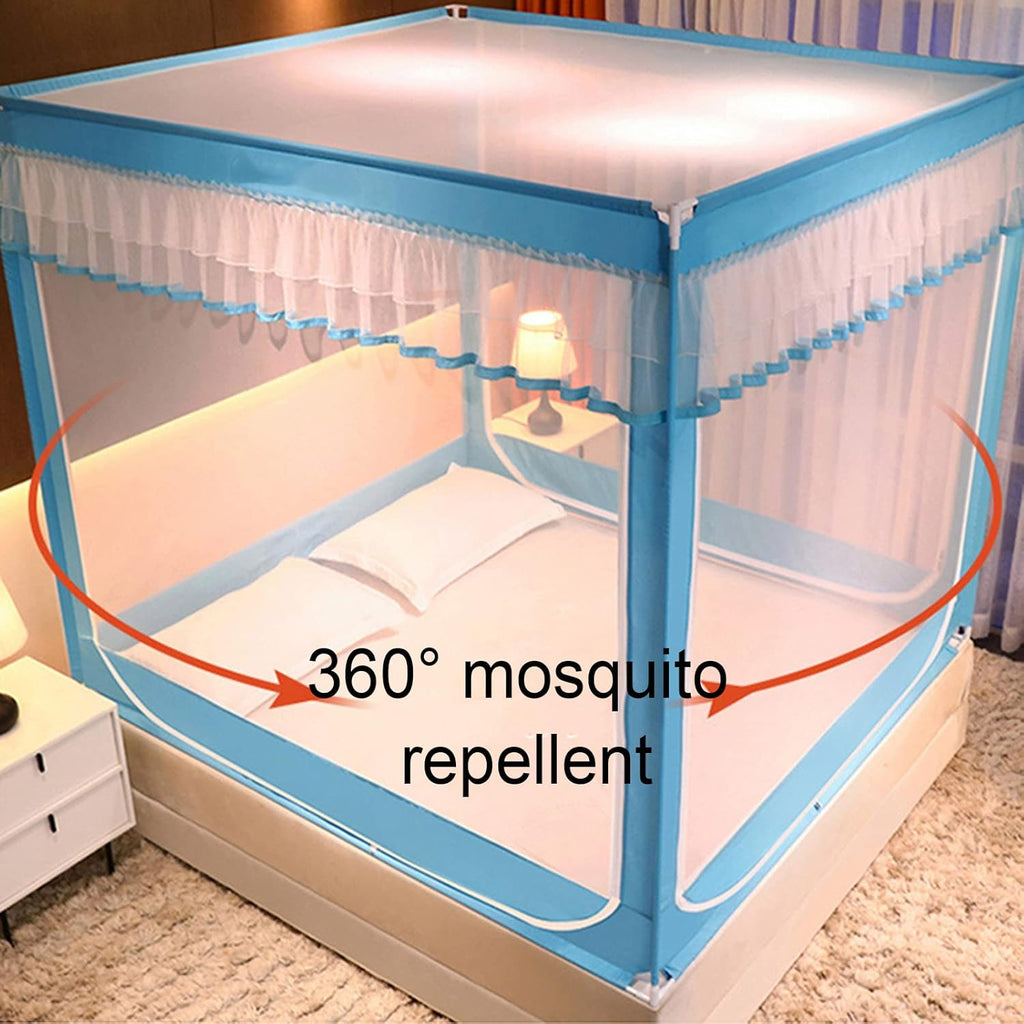 3-Door Mosquito Net Tent for Double & Single Beds, 180x200cm Portable Foldable Canopy with Metal Stand, for Bedroom & Camping