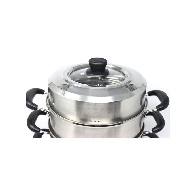 3-Layer Multi-Tier Stainless Steel Steamer Pot Set | Large Vegetable & Dumpling Steamer Basket with Base Pot