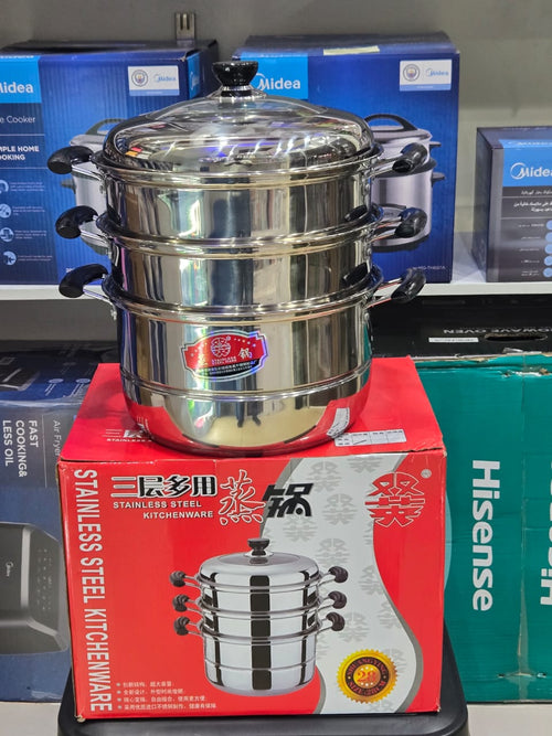 3-Layer Multi-Tier Stainless Steel Steamer Pot Set | Large Vegetable & Dumpling Steamer Basket with Base Pot