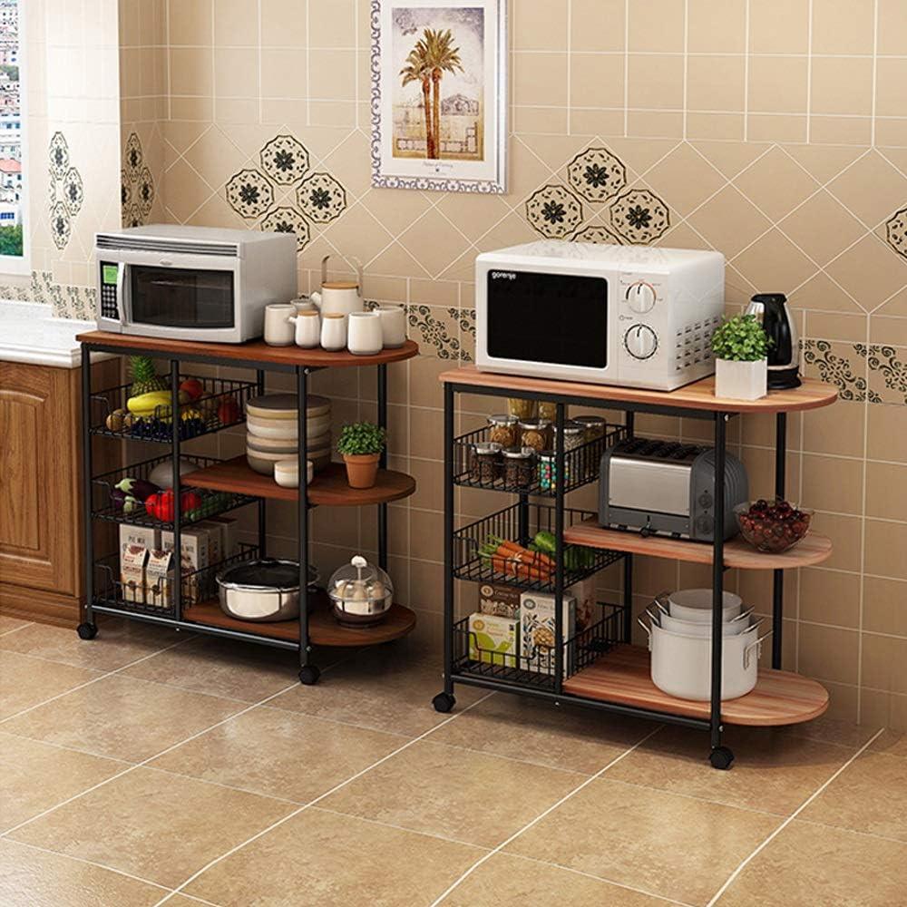 Standing Kitchen Shelf with Metal Basket – 4-Wheel Kitchen Trolley Serving Cart with 3 Shelves - LIFE STORES UGANDA