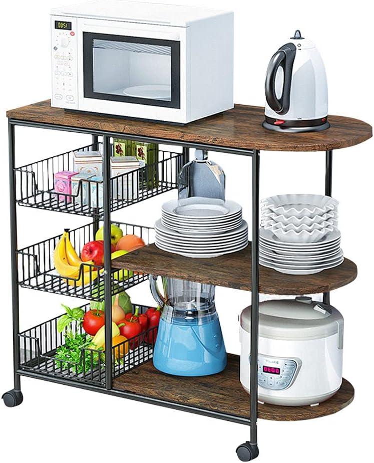 Standing Kitchen Shelf with Metal Basket – 4-Wheel Kitchen Trolley Serving Cart with 3 Shelves - LIFE STORES UGANDA