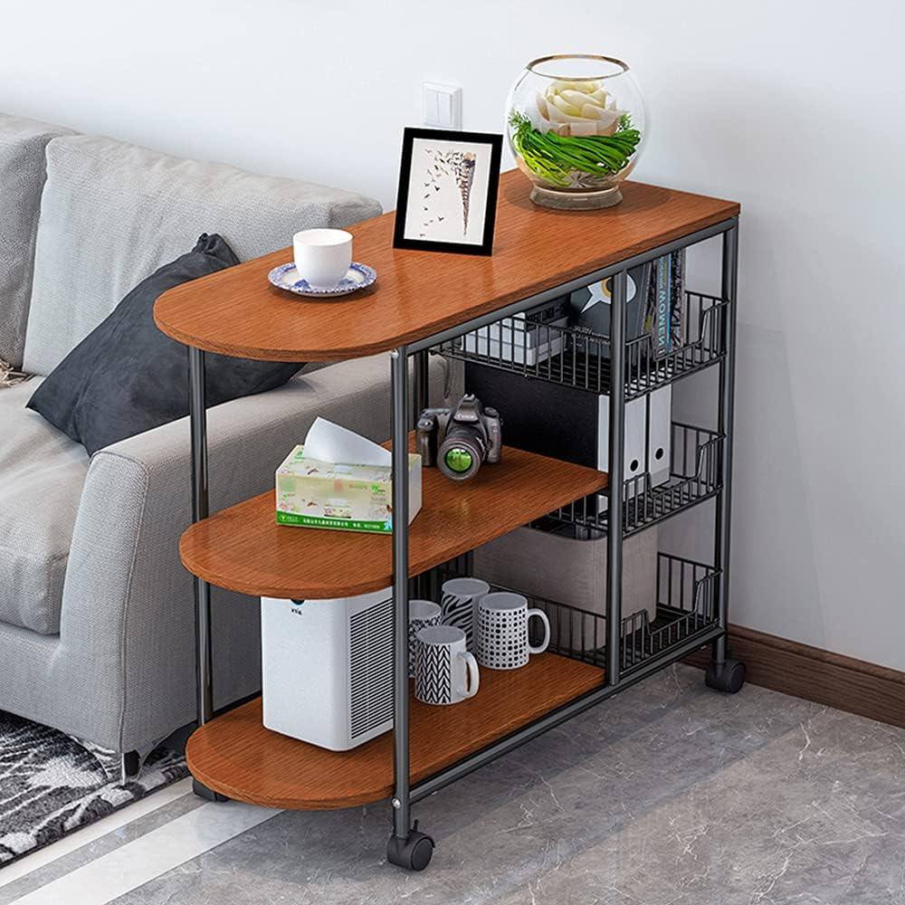 Standing Kitchen Shelf with Metal Basket – 4-Wheel Kitchen Trolley Serving Cart with 3 Shelves - LIFE STORES UGANDA