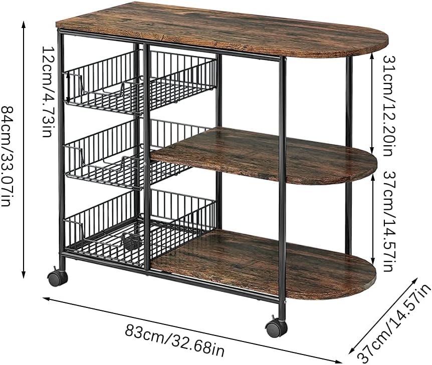 Standing Kitchen Shelf with Metal Basket – 4-Wheel Kitchen Trolley Serving Cart with 3 Shelves - LIFE STORES UGANDA