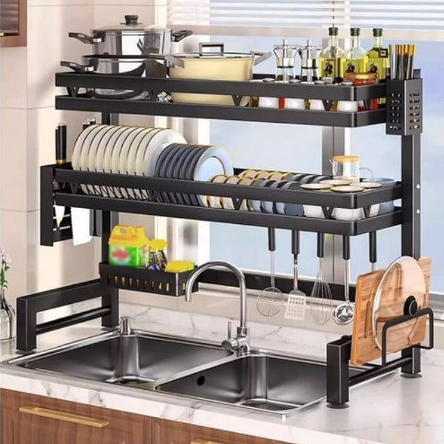 Over Sink Dish Rack – Heavy Duty Stainless Steel Organizer, Space-Saving Multi-Function Storage