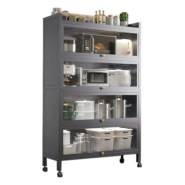 5 Tier Kitchen Storage Cabinet – Dustproof Fluted Glass Baker’s Rack with Wheels, Heavy Duty Organizer