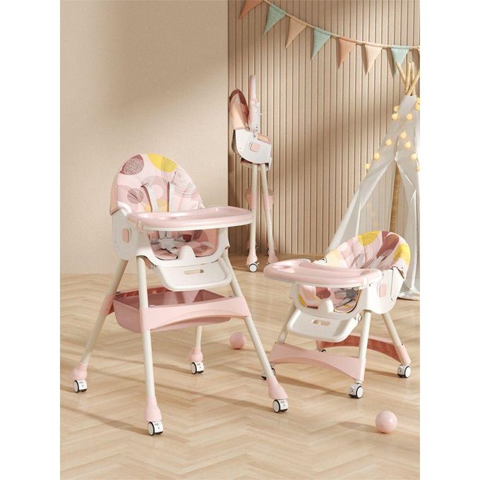 6-in-1 Foldable Baby Dining Chair with Wheels | Multi-Position Adjustable (Sit & Lie) Kids Feeding Chair & Table | Portable High Chair