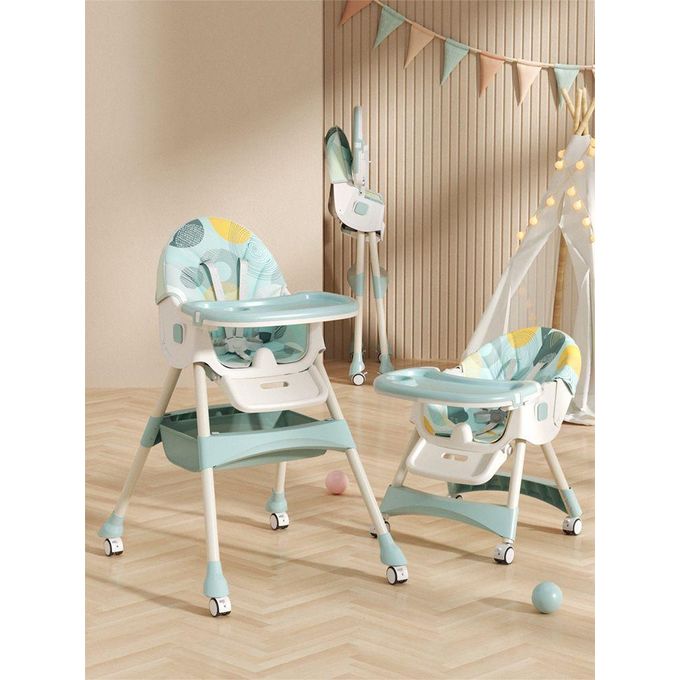 6-in-1 Foldable Baby Dining Chair with Wheels | Multi-Position Adjustable (Sit & Lie) Kids Feeding Chair & Table | Portable High Chair