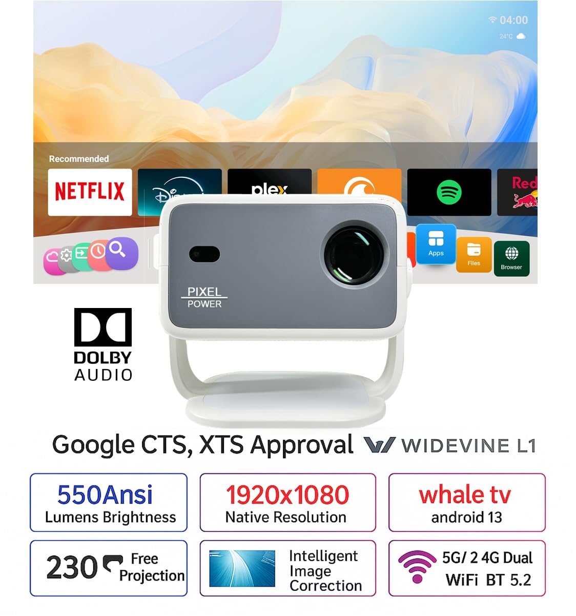 Native 1080P Outdoor Projector with Built-in Apps | WiFi Bluetooth 4K Support  Meta Title (60 characters)