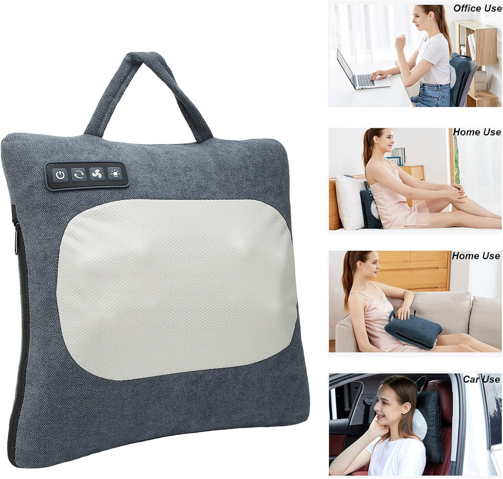 Neck & Back Massage Pillow with Heat | 3-Mode Rechargeable Kneading Cushion