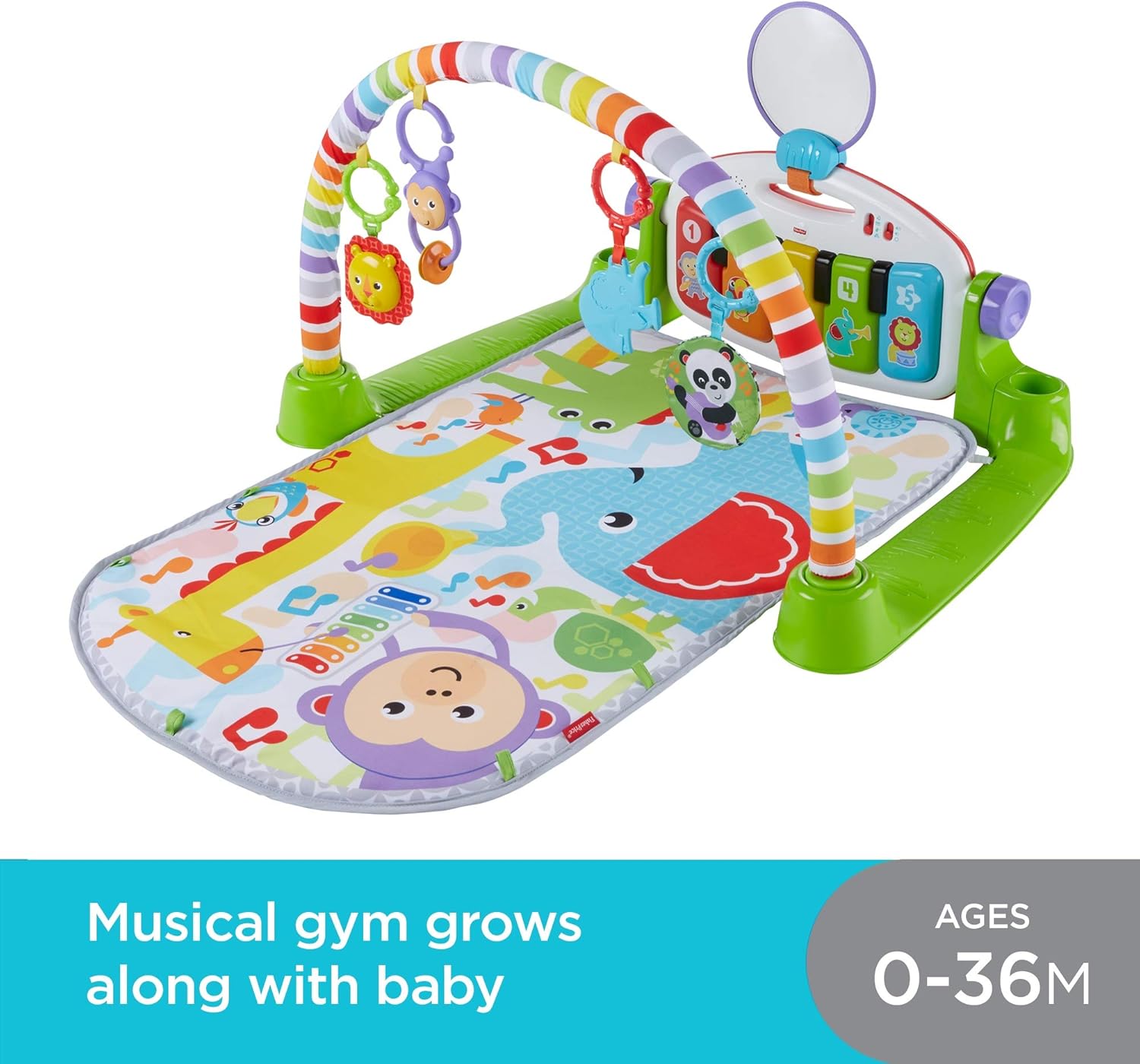 Fisher-Price Kick and Play Piano Gym | Newborn Baby Activity Gym & Play Mat with Light-Up Keyboard, Smart Stages | 4 Ways to Play from Birth