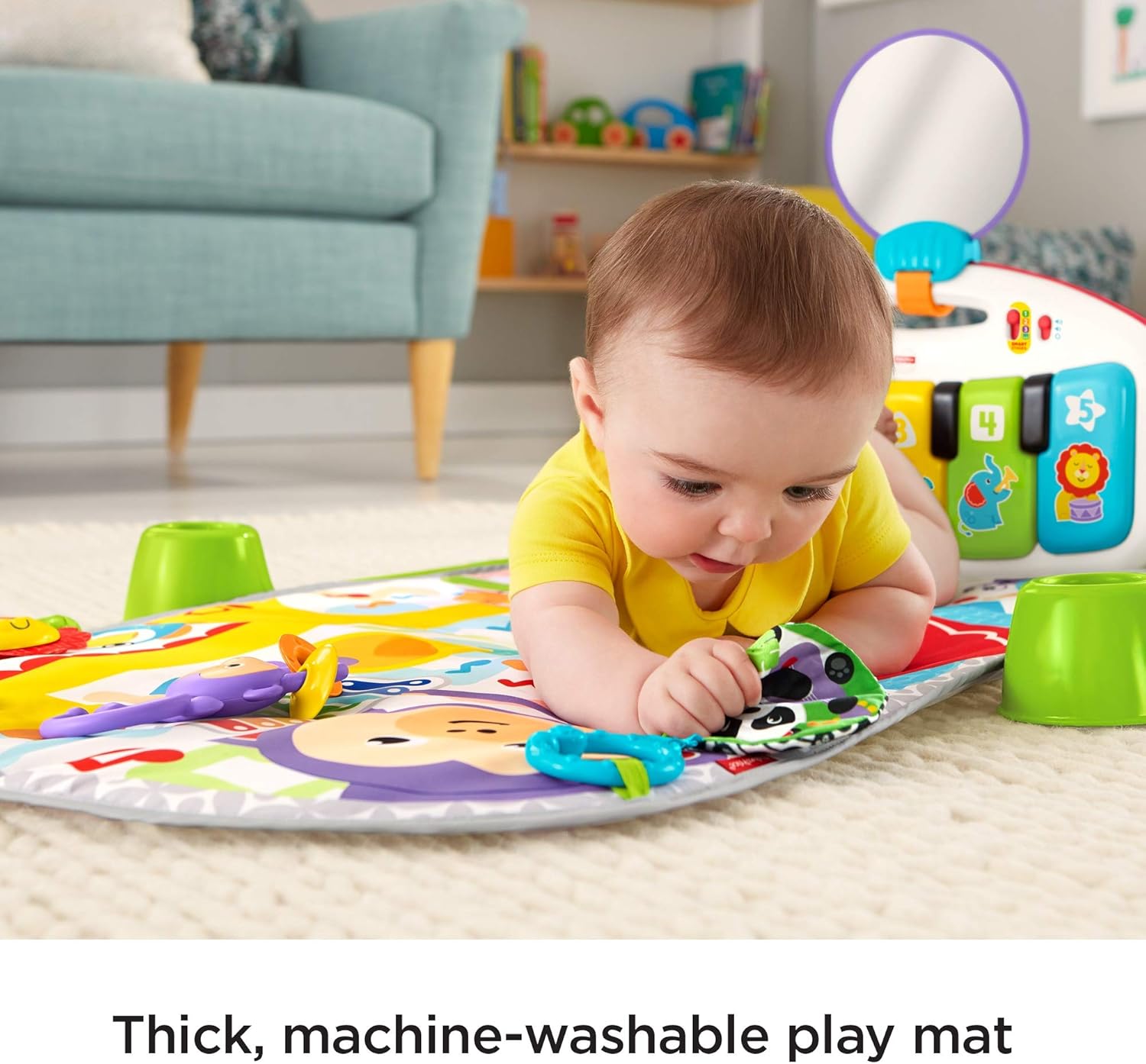 Fisher-Price Kick and Play Piano Gym | Newborn Baby Activity Gym & Play Mat with Light-Up Keyboard, Smart Stages | 4 Ways to Play from Birth