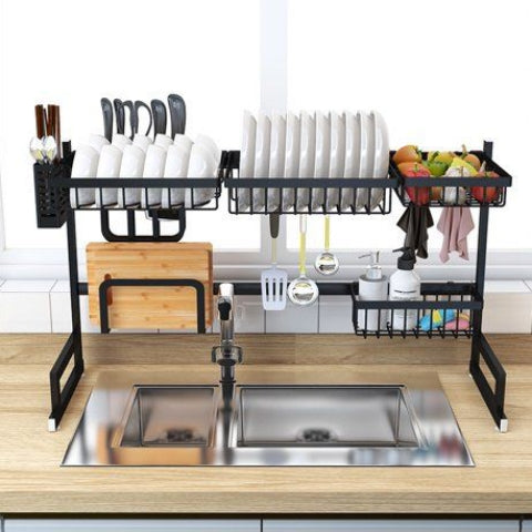 Over Sink Dish Drying Rack – Stainless Steel Kitchen Organizer, Utensil Holder, Space Saver