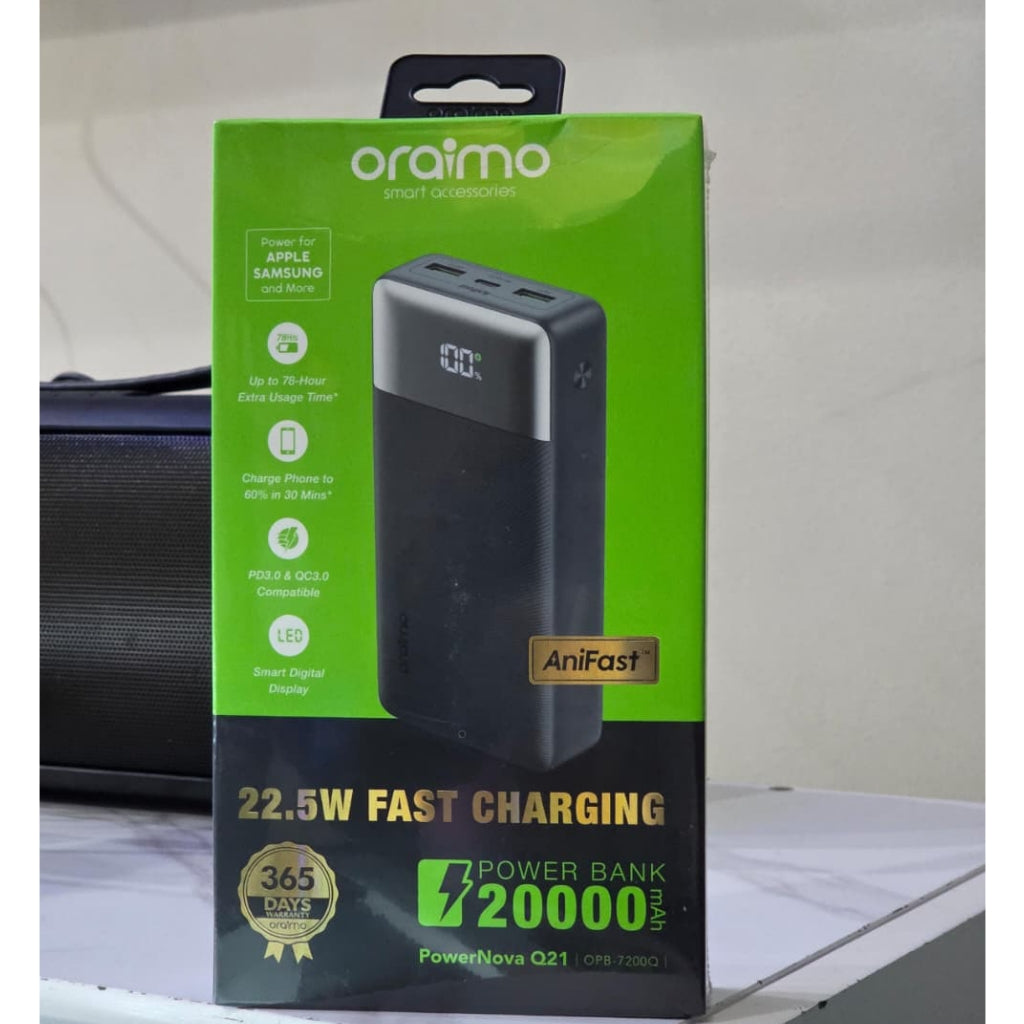 Oraimo PowerNova Q21 20000mAh 22.5W Fast Charging Power Bank with Digital Display & Type-C