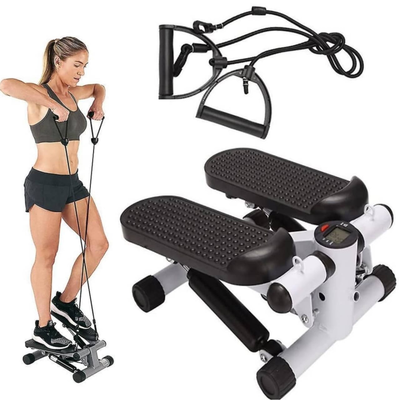 Upgraded Air Powered Mini Stepper Exercise Machine with Resistance Bands, LED Monitor & Hydraulic System – 300LBS Capacity