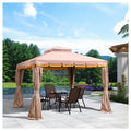 3x3m Purple Leaf Outdoor Patio Gazebo with Double Roof, Mosquito Net Curtains & Steel Frame – Waterproof Garden Party Tent (Khaki)