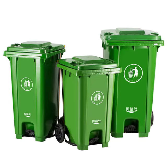 240L Pedal Outdoor Trash Bin – Large HDPE Garbage Bin with Lid, Wheeled Recycling Waste Container