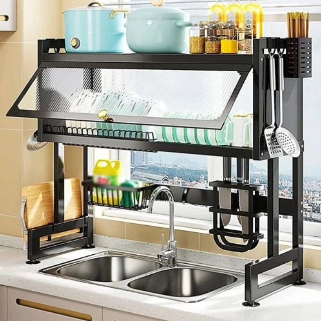 Over Sink Dish Rack – 3 Tier Dustproof Cabinet, Large Capacity, Rust-Resistant Storage
