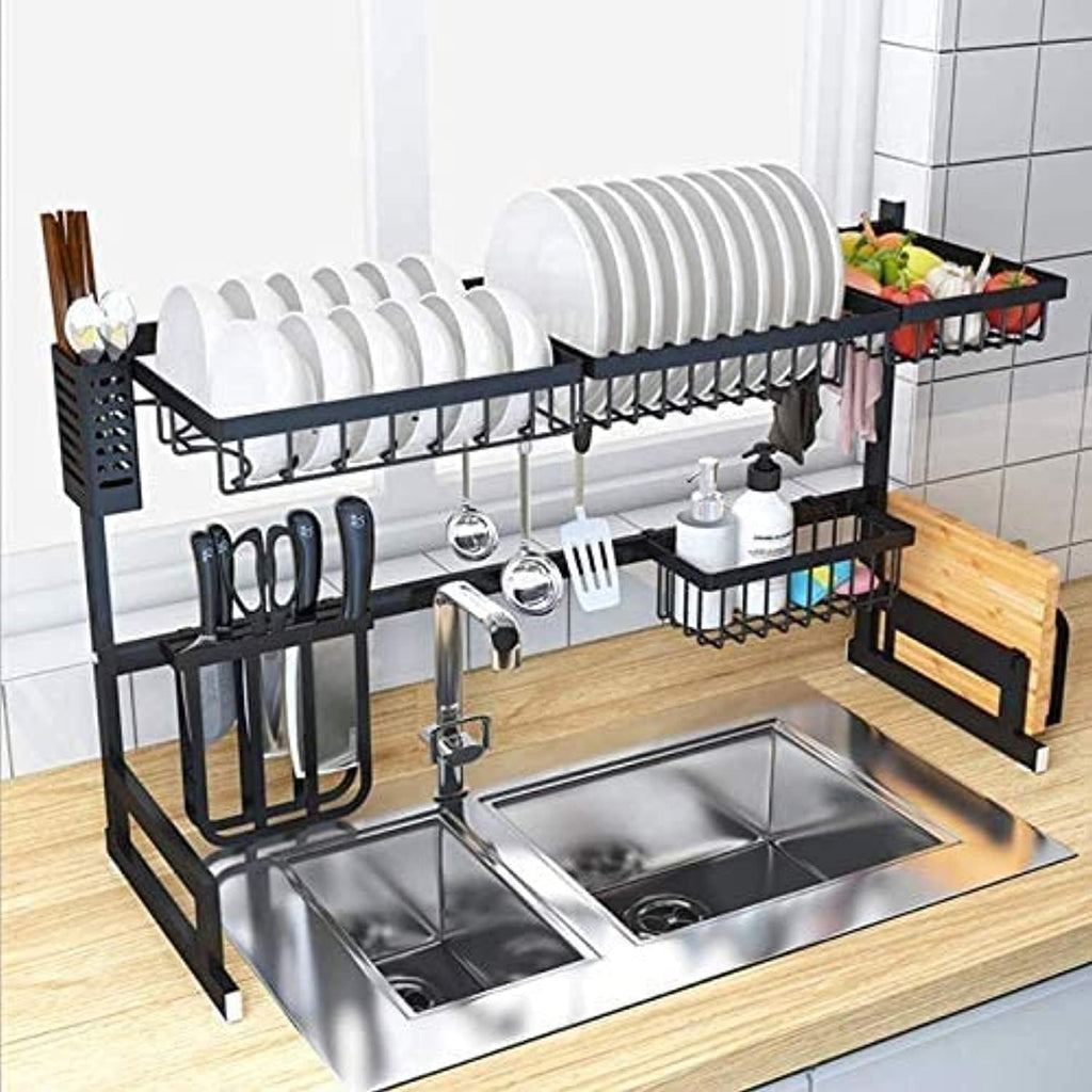 Over Sink Dish Drying Rack – Stainless Steel Kitchen Organizer, Utensil Holder, Space Saver