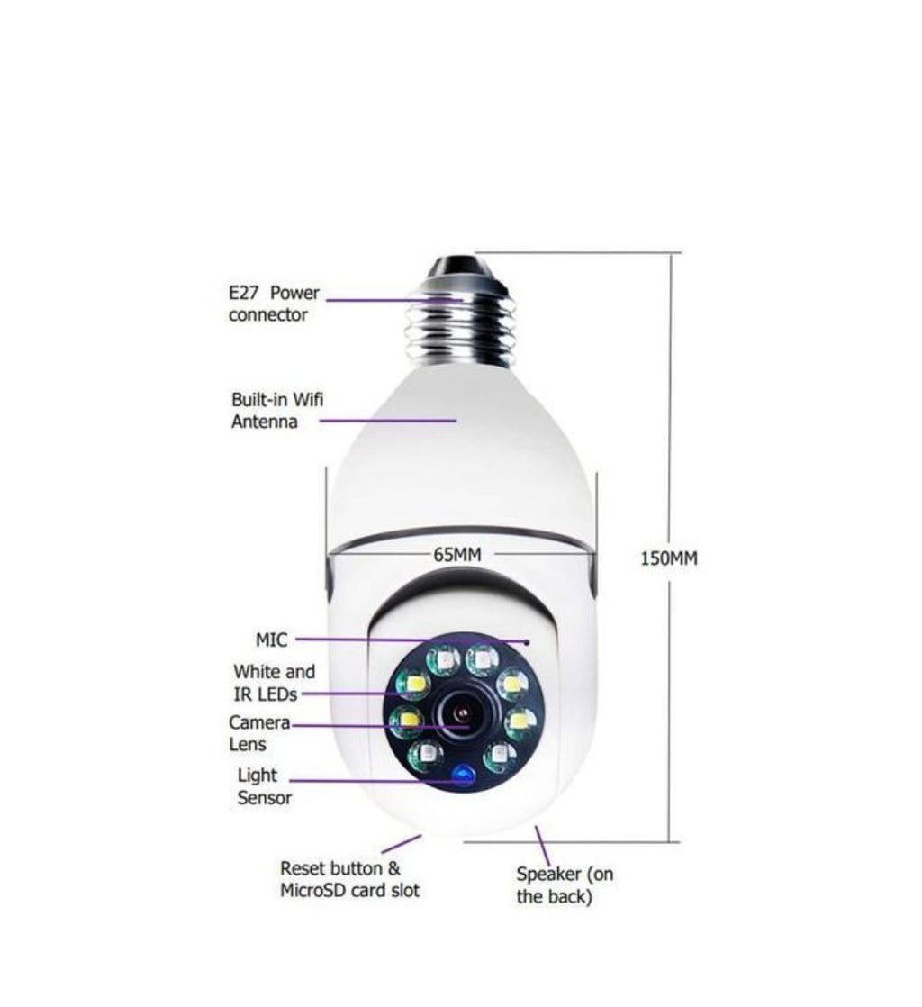 Panoramic Wireless IP WiFi Smart CCTV Bulb Camera – 1080P Full HD