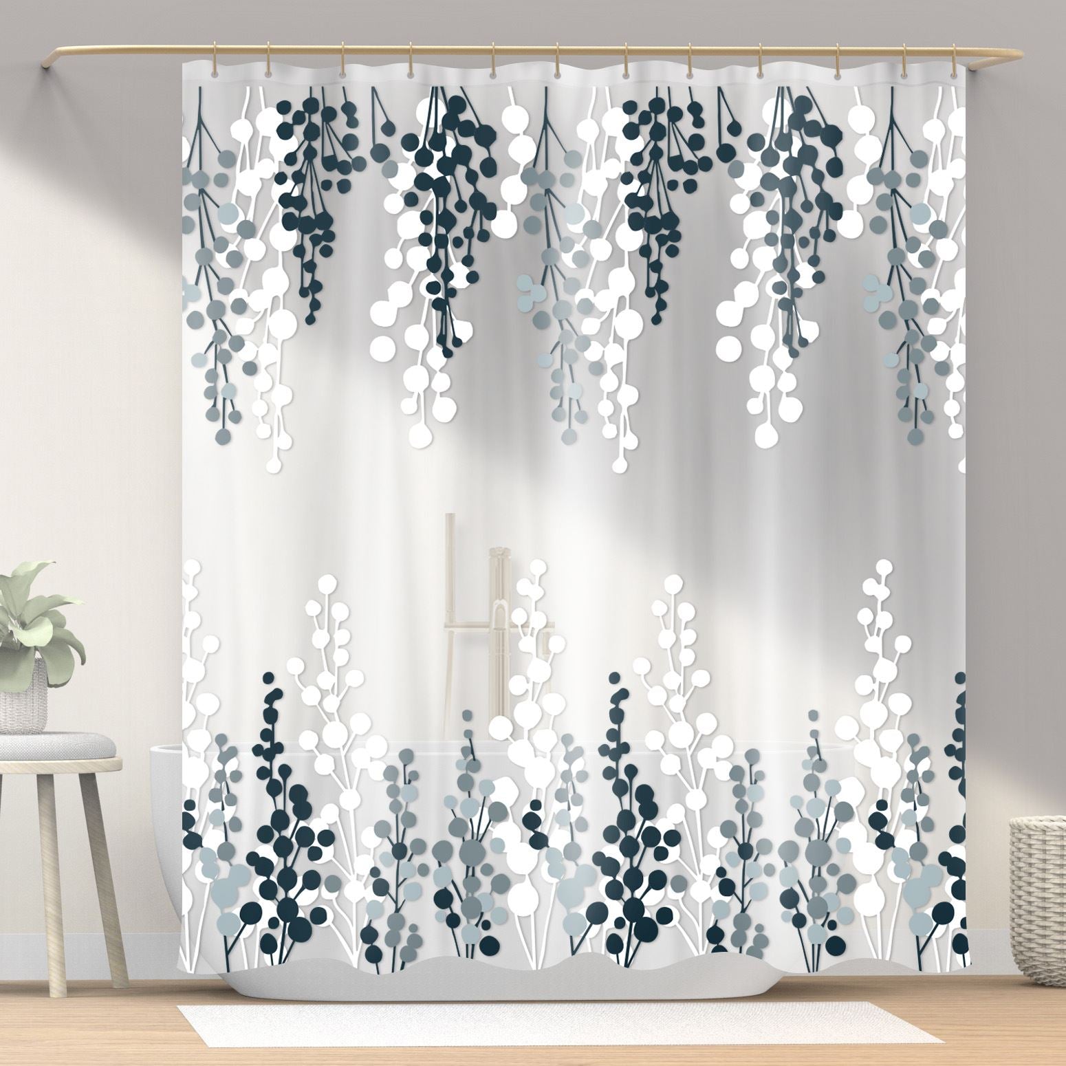 PEVA Shower Curtain 71x71 Inches - Non-Toxic Waterproof & Mildew-Resistant Bathroom Curtain with 12 Hooks