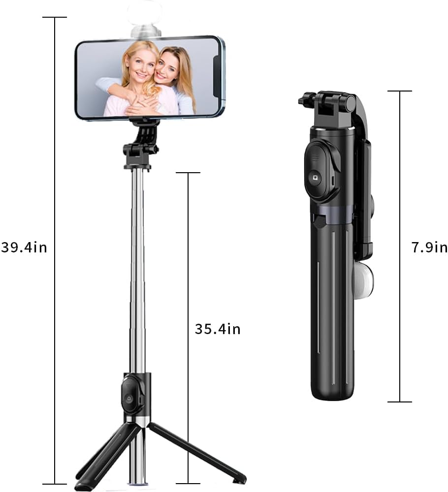 Portable Selfie Stick Tripod – Detachable Bluetooth Remote, Adjustable Holder for iPhone & Android