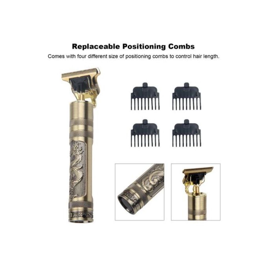 Professional Hair Clipper – Powerful Motor, Waterproof, 4 Guide Combs, Antiskid Grip, Retro Design