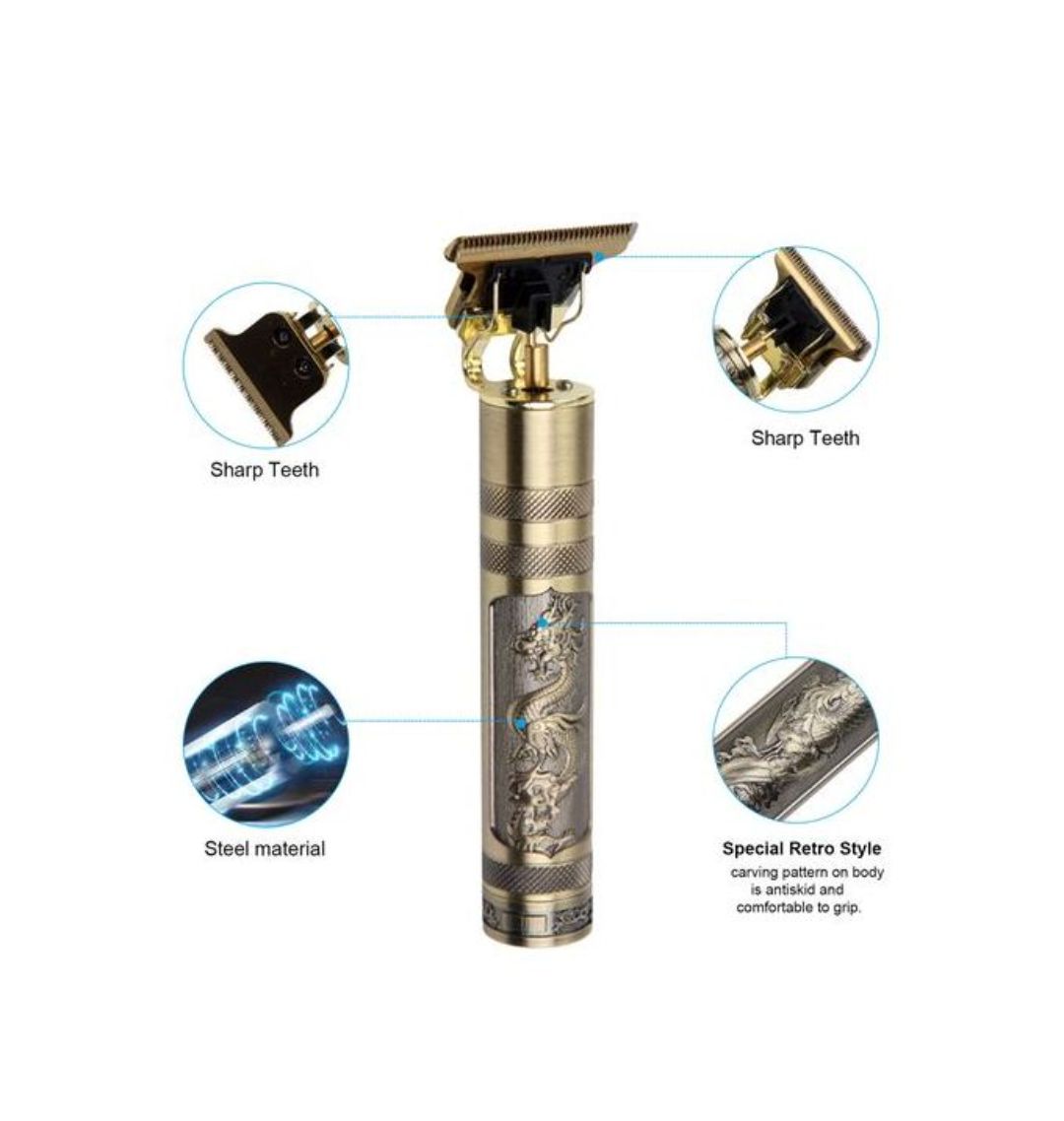 Professional Hair Clipper – Powerful Motor, Waterproof, 4 Guide Combs, Antiskid Grip, Retro Design