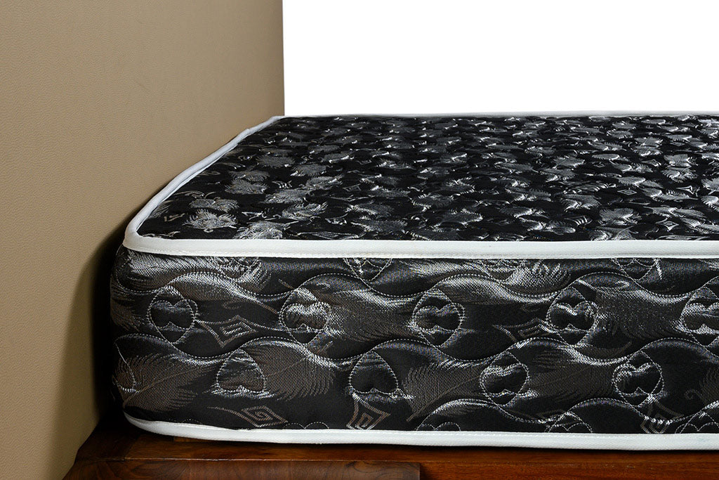 Pearl Budget Black Mattress - 6x6ft 8-Inch Bonnel Spring with Foam Encasement & Single Layer Quilting, 183x188cm