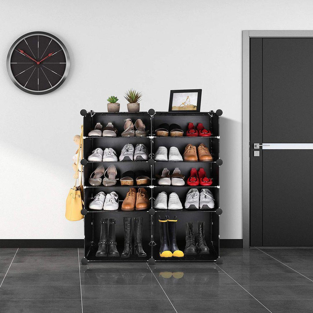 Plastic Shoe Rack with Doors for 24-Pair Shoes, 6-Tier, Black – Multi-Use Organizer - LIFE STORES UGANDA