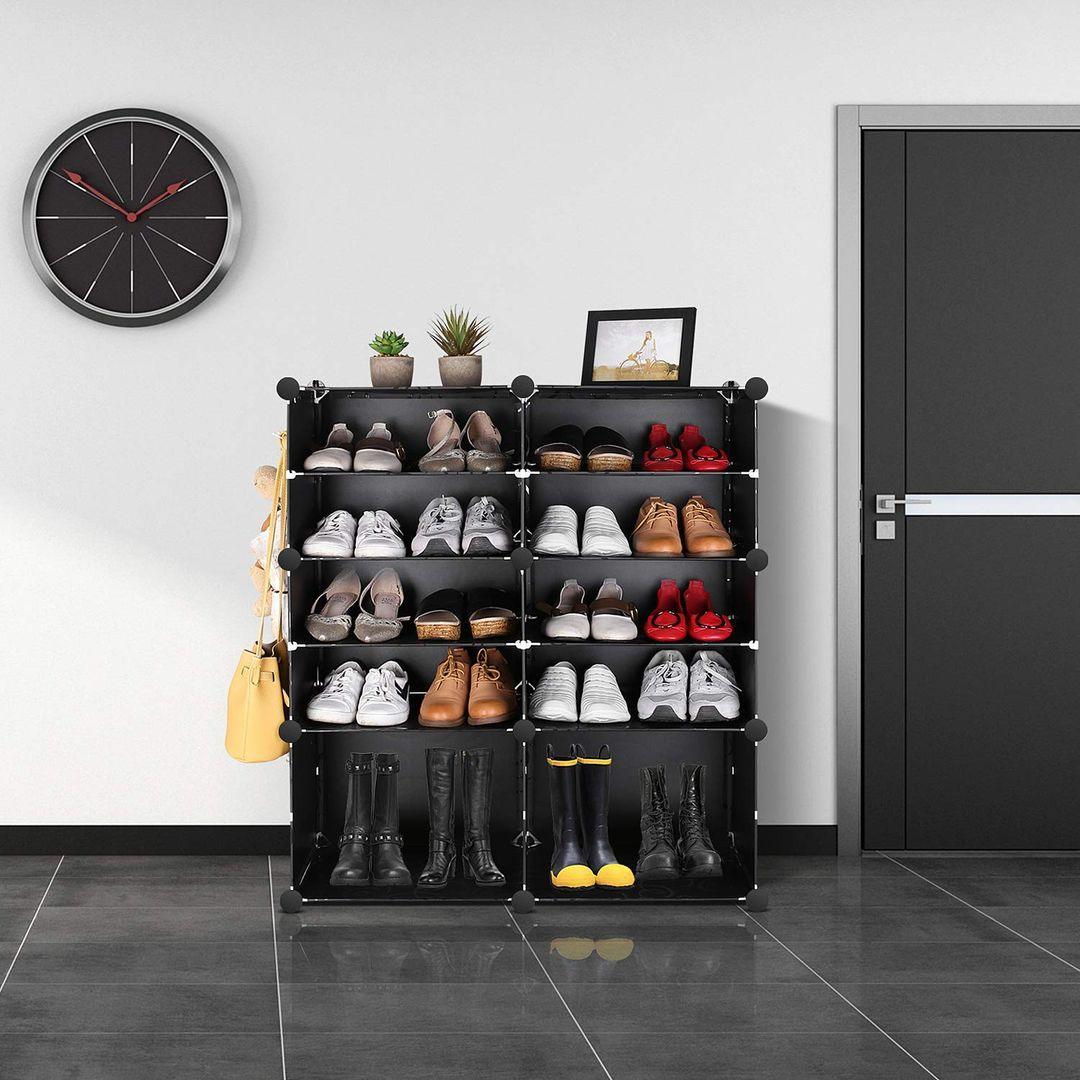 Plastic Shoe Rack with Doors for 24-Pair Shoes, 6-Tier, Black – Multi-Use Organizer - LIFE STORES UGANDA