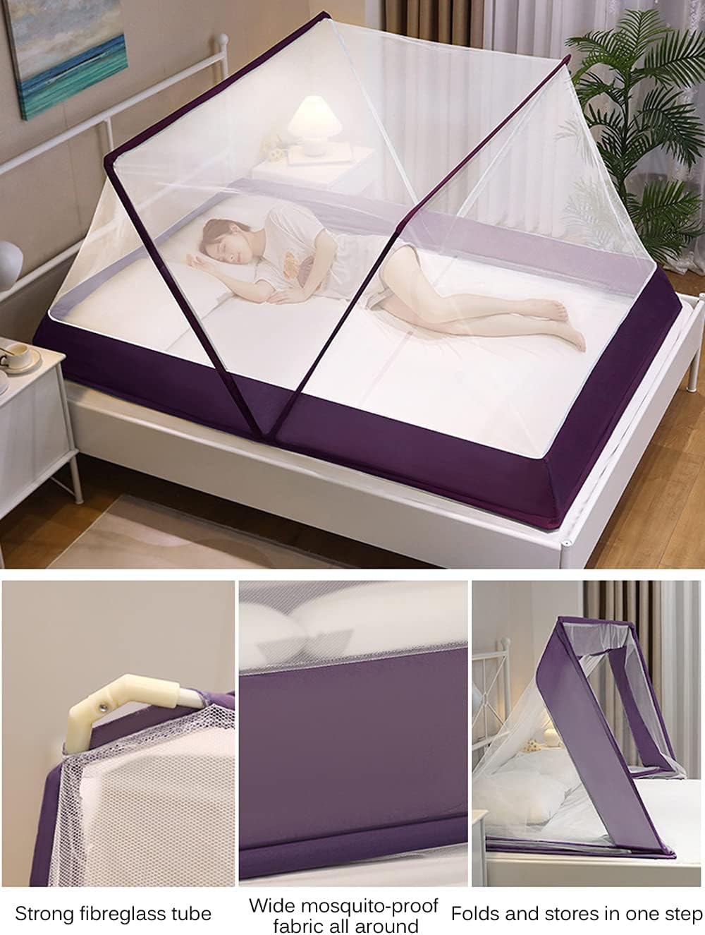 Portable Folding Mosquito Net Tent - Premium Polyester Mesh Pop-Up Bed Canopy for Travel & Camping, No Assembly Required