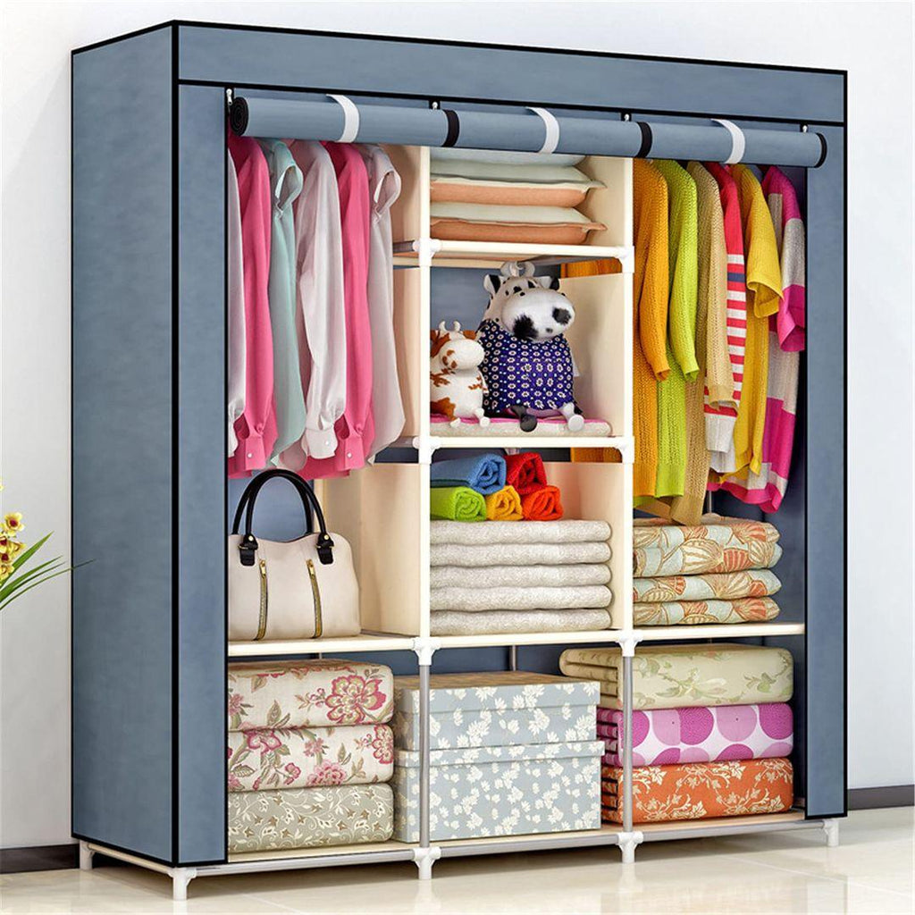 Portable Steel Metallic Wardrobe | Large Fabric Clothes Cabinet - LIFE STORES UGANDA