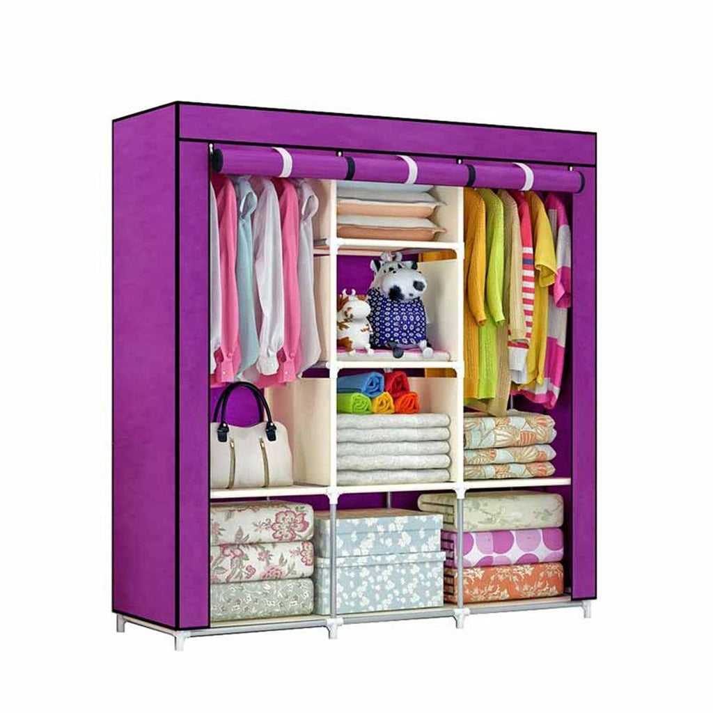 Portable Steel Metallic Wardrobe | Large Fabric Clothes Cabinet - LIFE STORES UGANDA