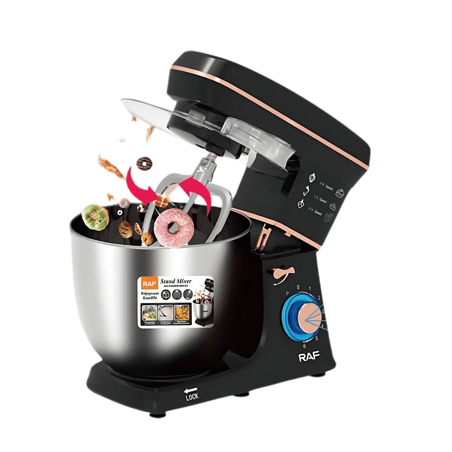 Stand Mixer – RAF R.6615 2000W | 12L Stainless Steel Bowl | 6-Speed with Pulse | 3-in-1 Mixing Functions