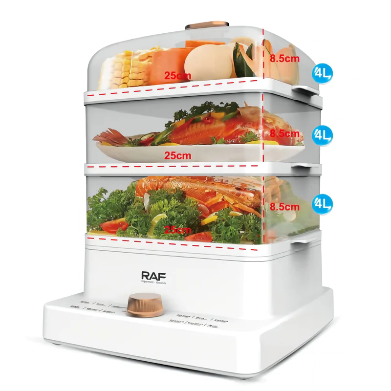 3-Tier Stainless Steel Food Steamer | Digital Programmable Rice & Vegetable Cooker