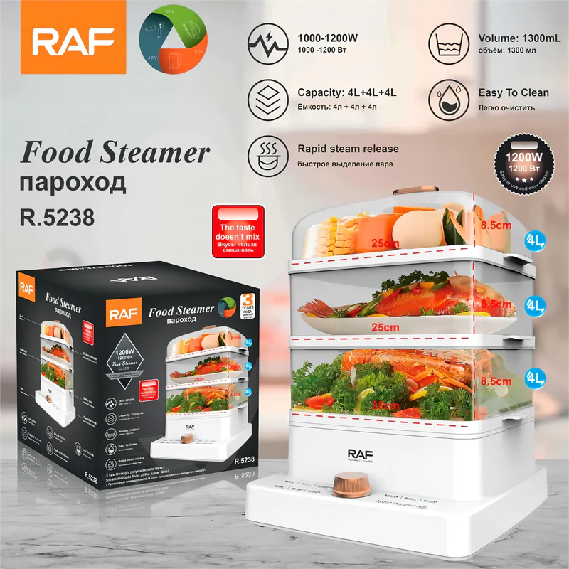 3-Tier Stainless Steel Food Steamer | Digital Programmable Rice & Vegetable Cooker