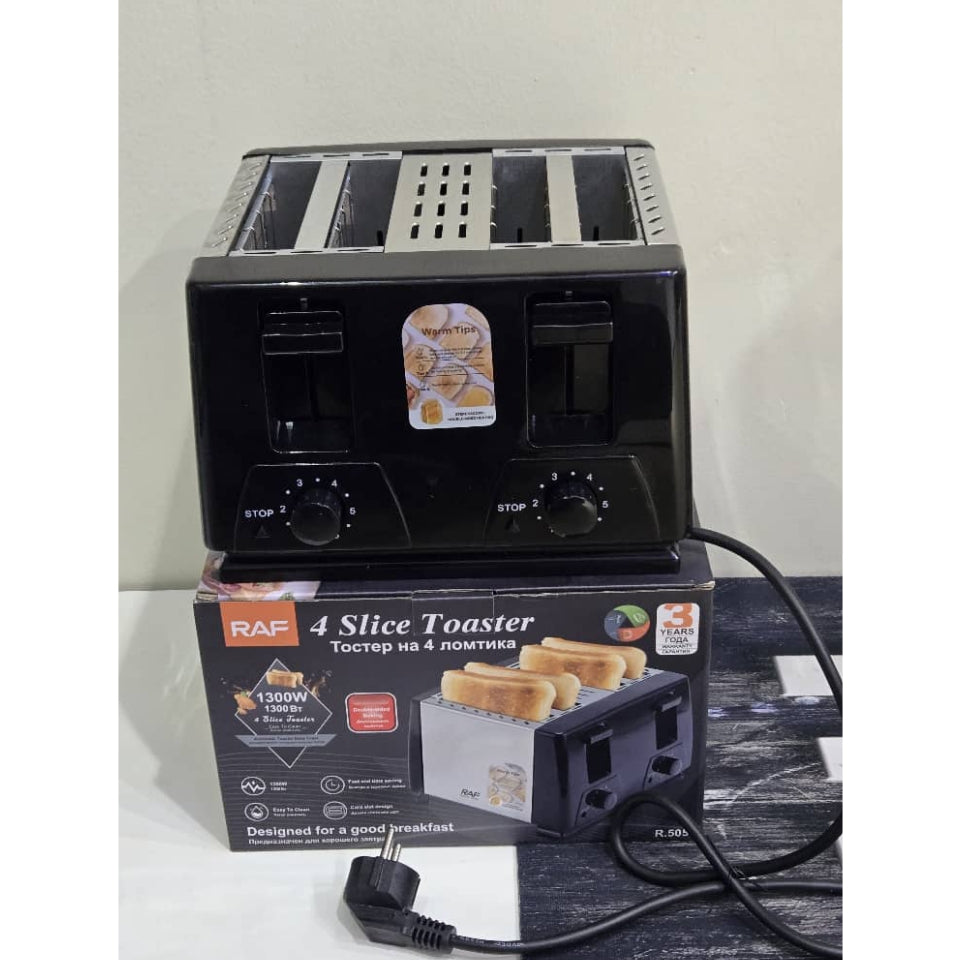 RAF 4-Slice Electric Toaster 1300W – Fast Breakfast Bread Toaster with Variable Browning Control & Crumb Tray