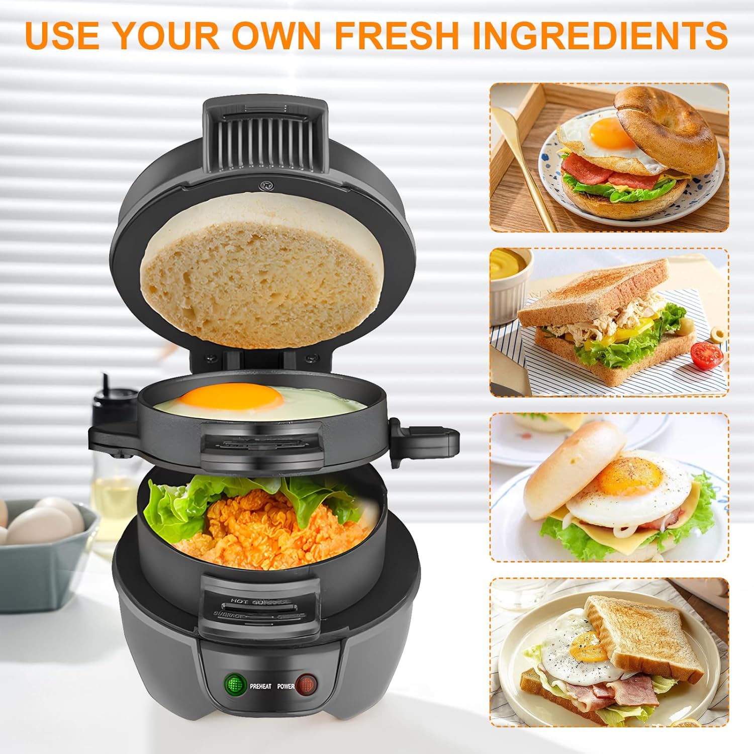 RAF R.2204 Burger Maker & Breakfast Sandwich Press – 600W Non-Stick Electric Grill