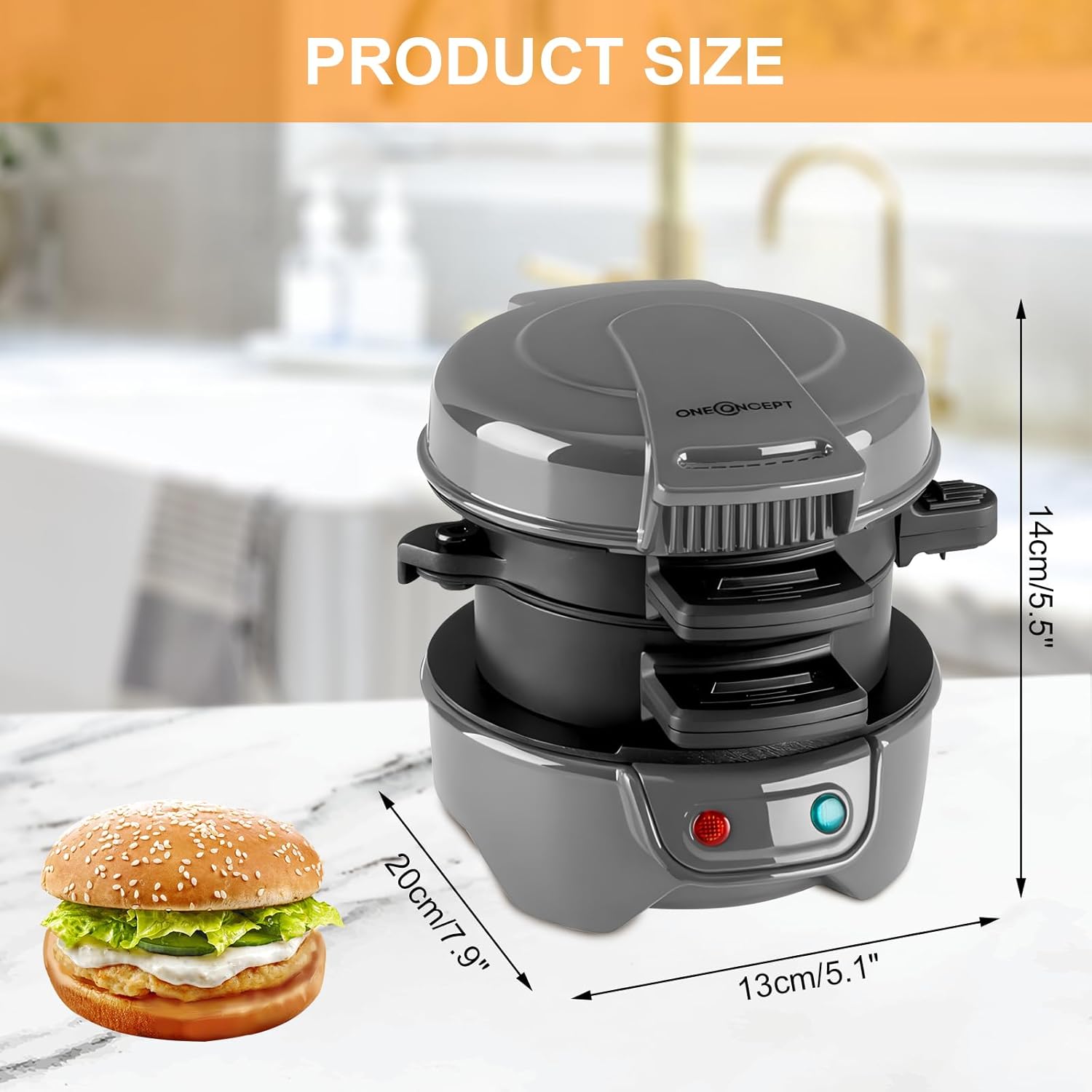 RAF R.2204 Burger Maker & Breakfast Sandwich Press – 600W Non-Stick Electric Grill