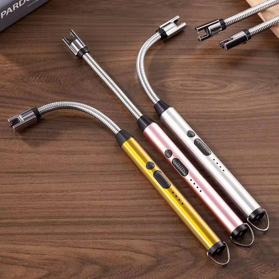 Rechargeable USB-C Electric Arc Lighter – Windproof Flameless Plasma Lighter with 360° Flexible Neck & LED Display (Gold)