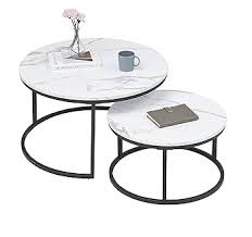 Set of 2 Round Coffee Tables – Modern, Stackable &amp; Space-Saving (White + Black)
