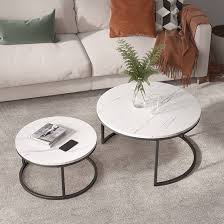 Set of 2 Round Coffee Tables – Modern, Stackable &amp; Space-Saving (White + Black)