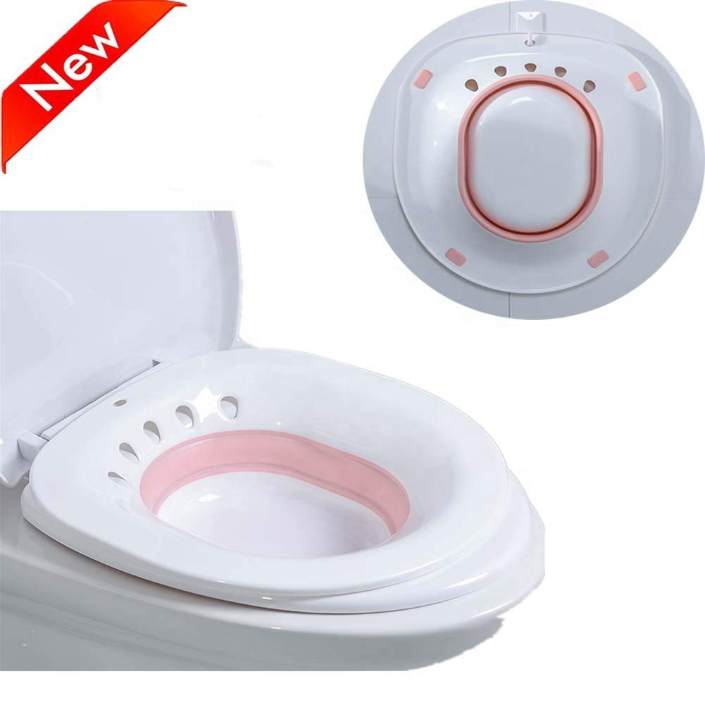 Foldable Sitz Bath for Toilet Seat | Postpartum Care & Hemorrhoid Relief | Anti-Overflow Bidet Basin with Flusher